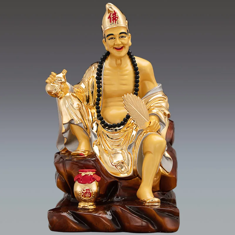16 Inch Gilded Polychrome Bronze Ji Gong Statue