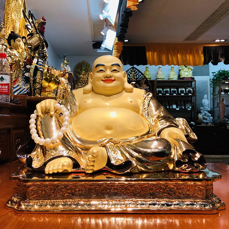 42CM Gilded Pure Copper Maitreya Buddha Statue