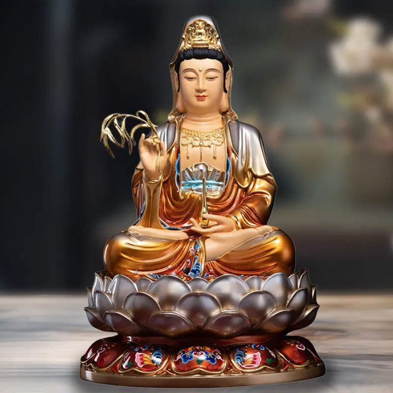 Brass Seated Lotus Guanyin Bodhisattva Statue