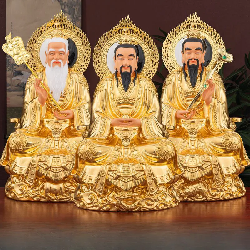 Brass Three Pure Ones Statues Set for Temple Shrine