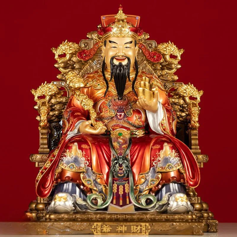 Enamel Dragon Chair Sitting Brass God of Wealth