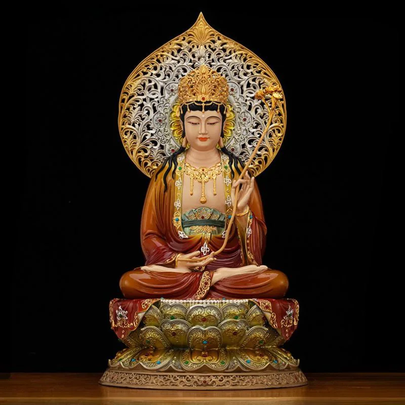 Gilded Enamel Jeweled Brass Mahasthamaprapta Statue