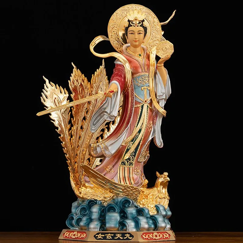 Gilded Painted Solid Brass Jiutian Xuannu Statue