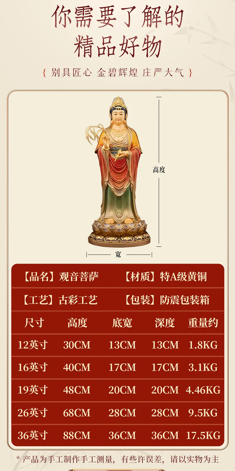Standing Lotus Buddha Guanyin Bodhisattva Statue