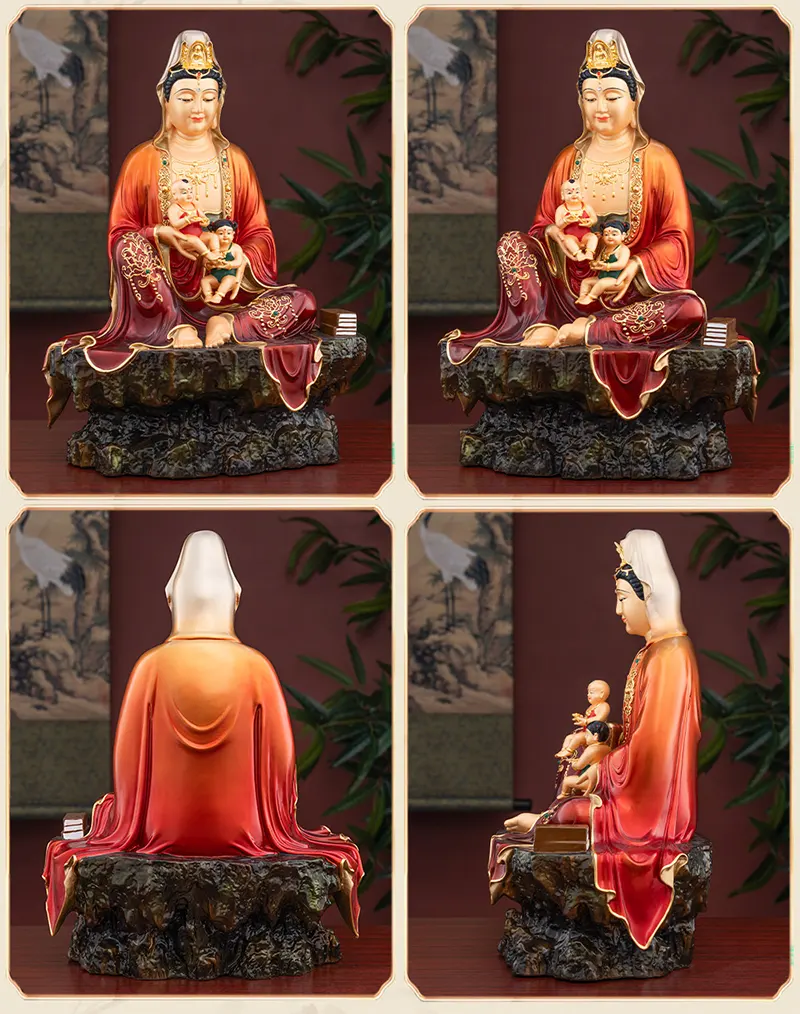 Family Altar Child Giving Guanyin Bodhisattva Statue