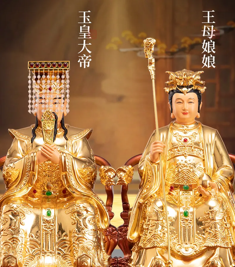 Polychrome Gold Leaf Yuhuang Wangmu Statue