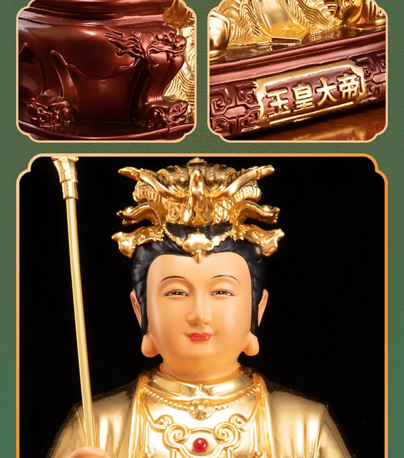 Polychrome Gold Leaf Yuhuang Wangmu Statue