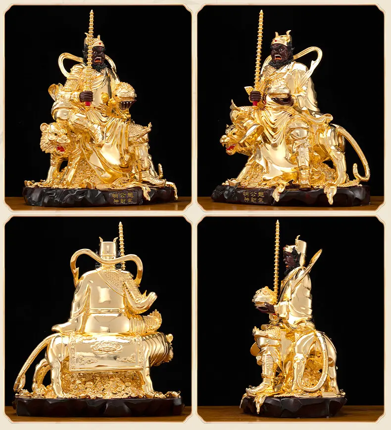Gilt Brass Five Gods of Wealth Statue