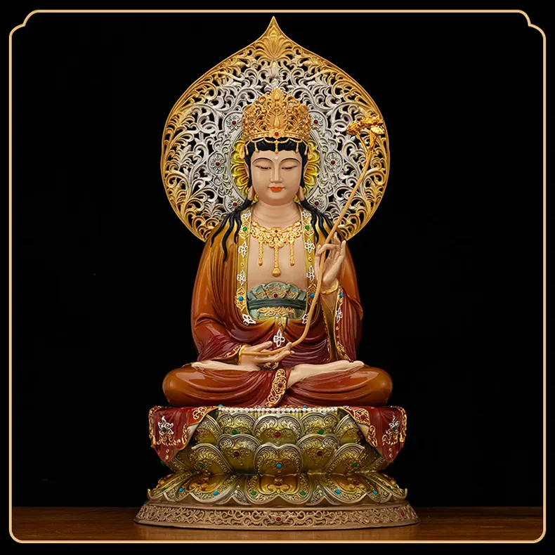 Gilded Enamel Jeweled Brass Mahasthamaprapta Statue