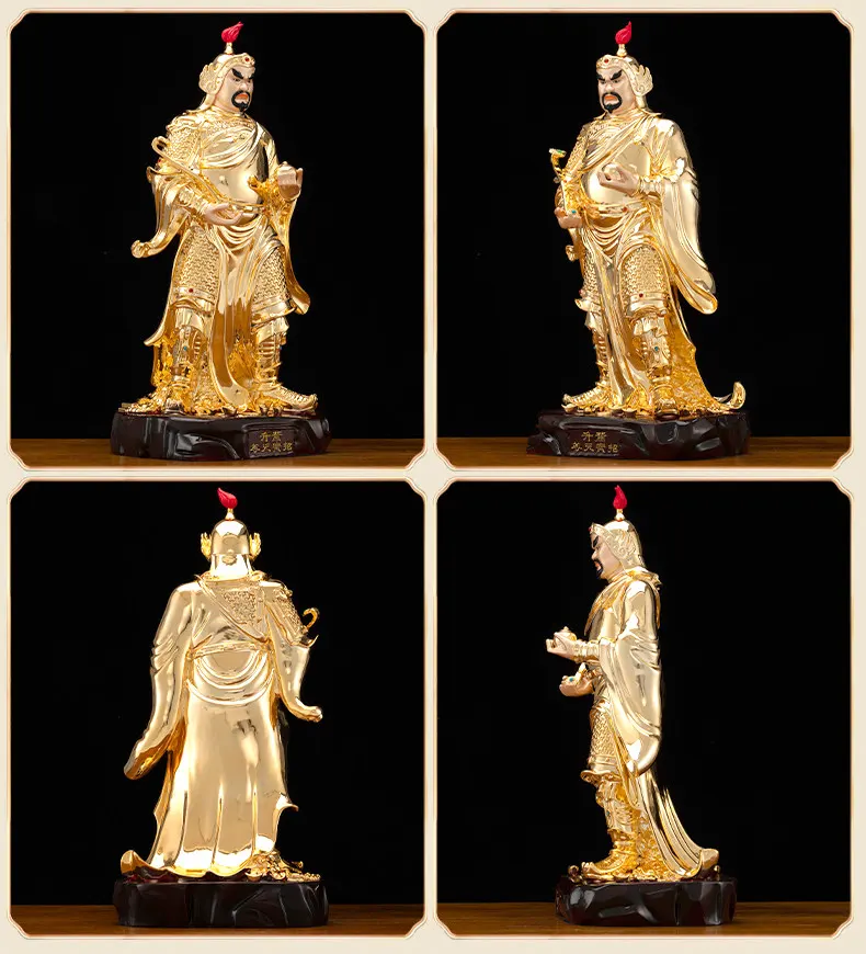 Gilt Brass Five Gods of Wealth Statue