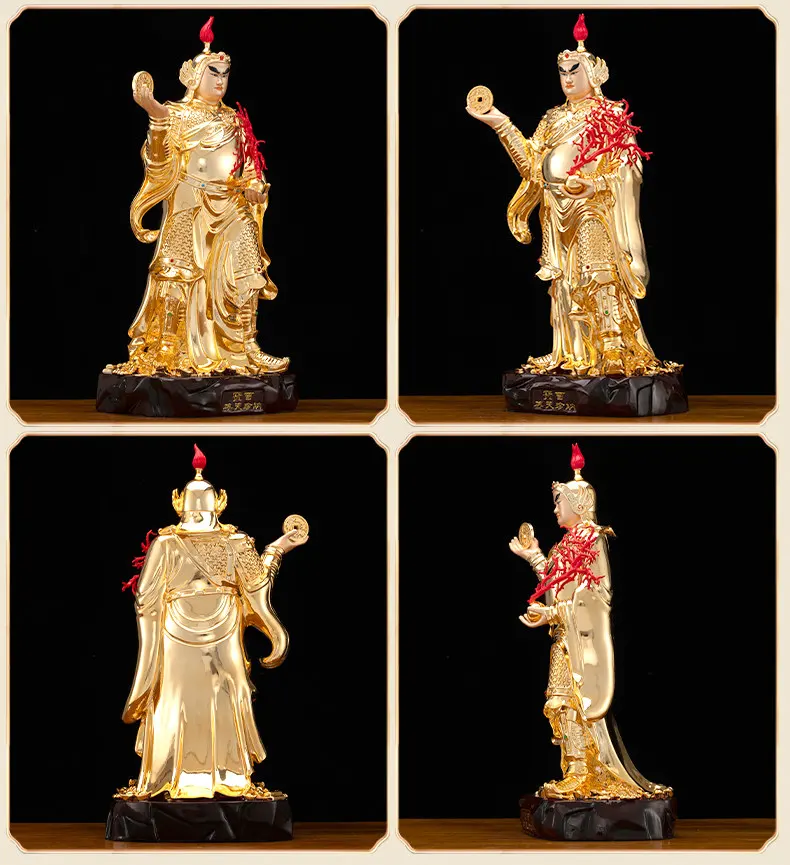 Gilt Brass Five Gods of Wealth Statue