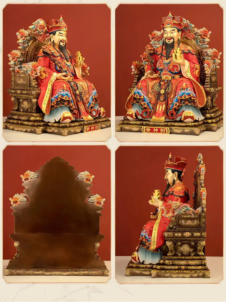 Enamel Dragon Chair Sitting Brass God of Wealth