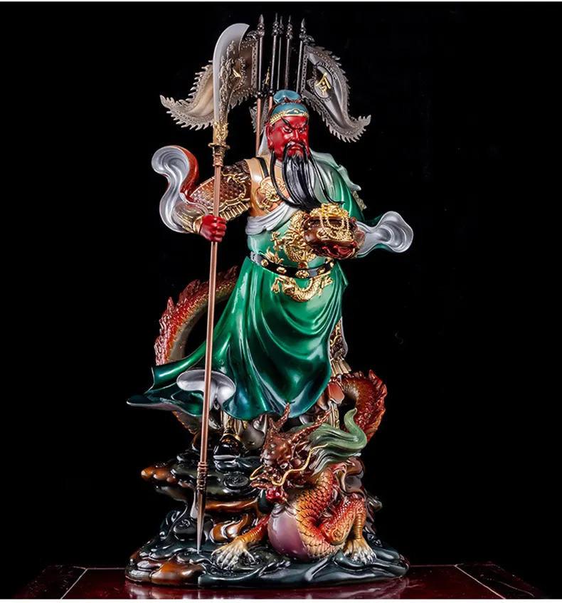 Pure Brass Riding Dragon Guan Yu Fortune Statue