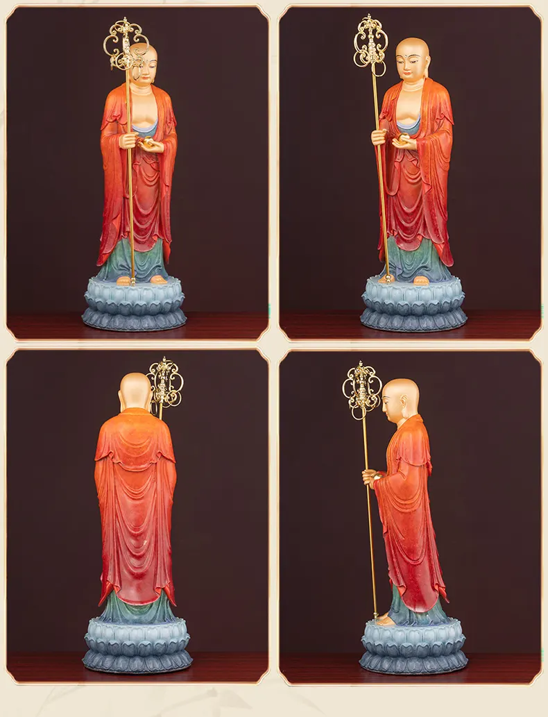 Premium Brass Standing Altar Staff Ksitigarbha Statue