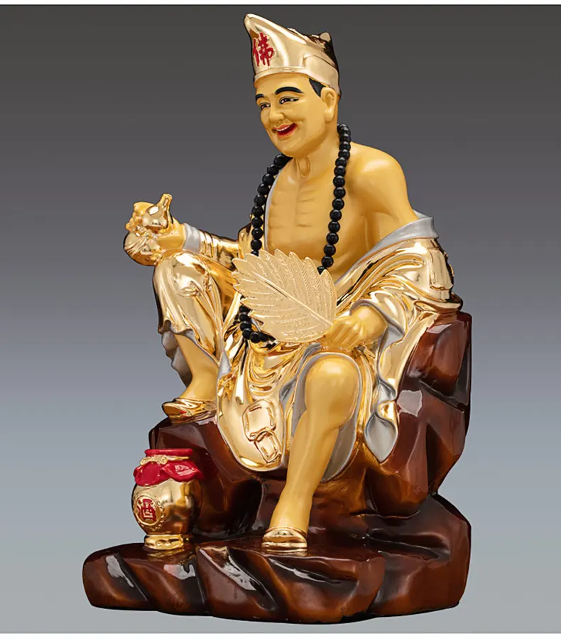 16 Inch Gilded Polychrome Bronze Ji Gong Statue