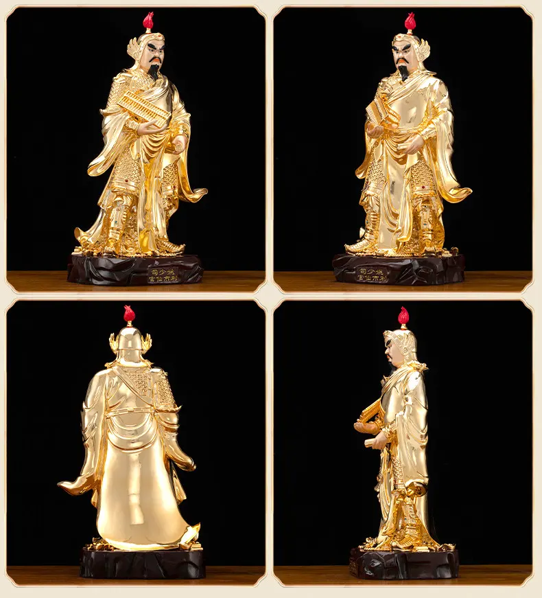 Gilt Brass Five Gods of Wealth Statue