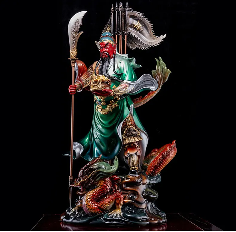 Pure Brass Riding Dragon Guan Yu Fortune Statue