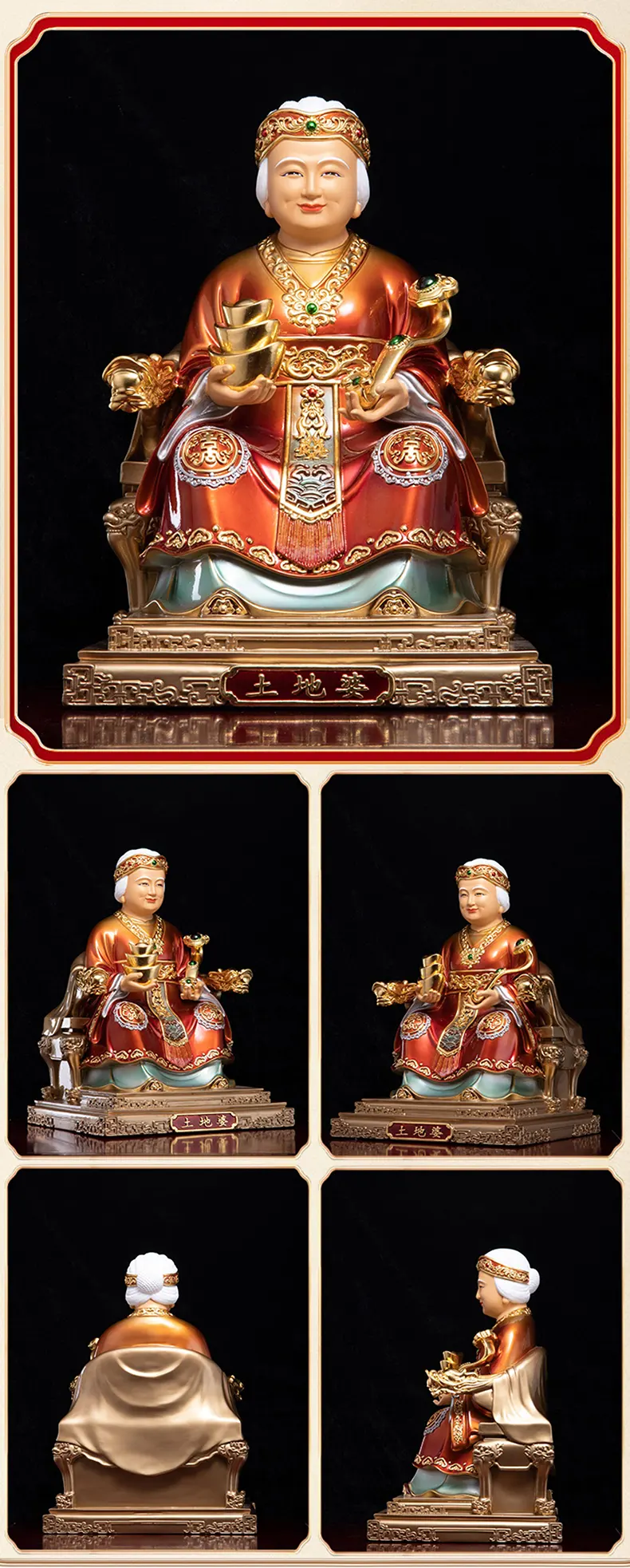 Luxury Gilt Polychrome Fude Niangniang Tu Di Po Statue