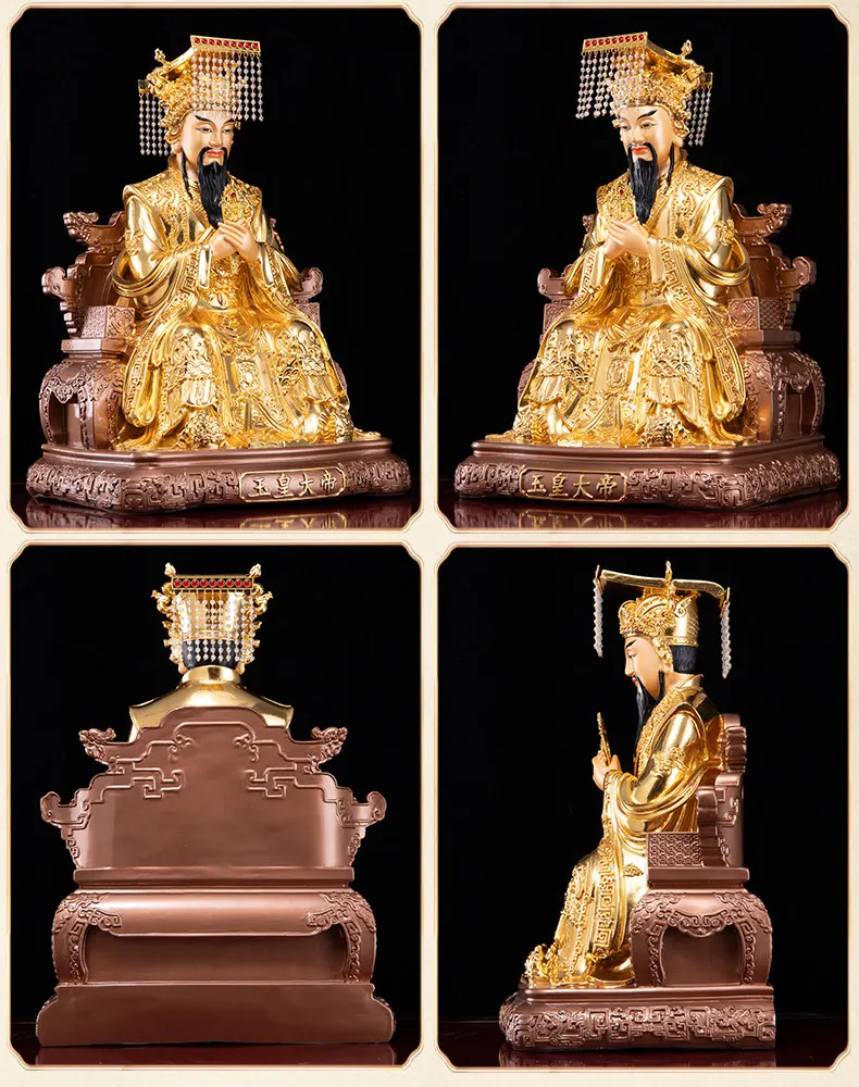 Brass Gold Leaf Yuhuang and Wangmu Statues Set