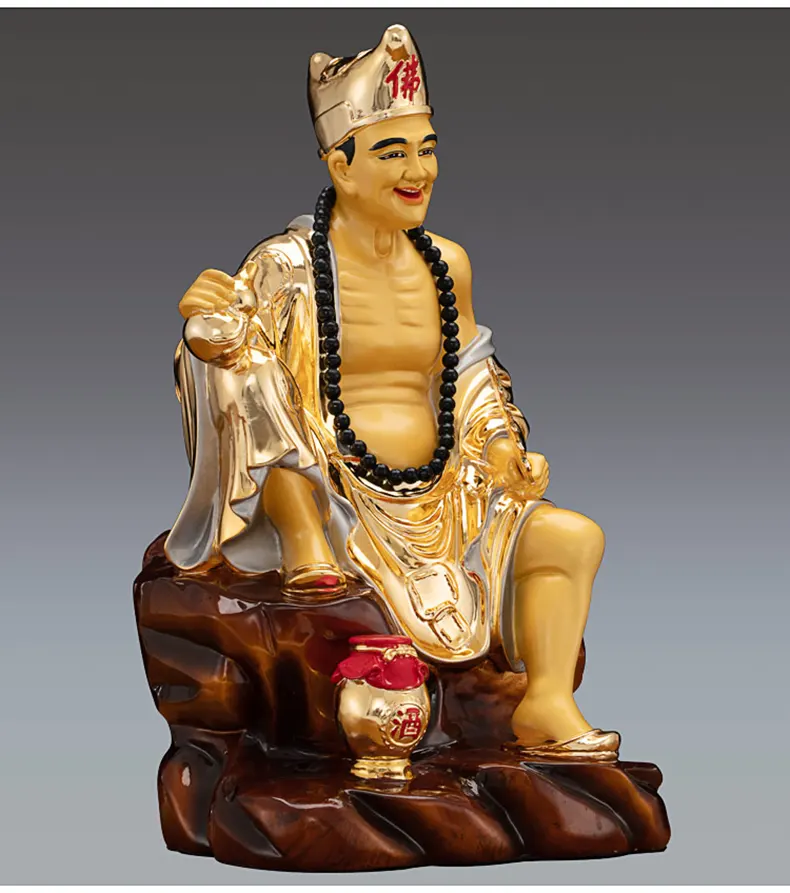16 Inch Gilded Polychrome Bronze Ji Gong Statue
