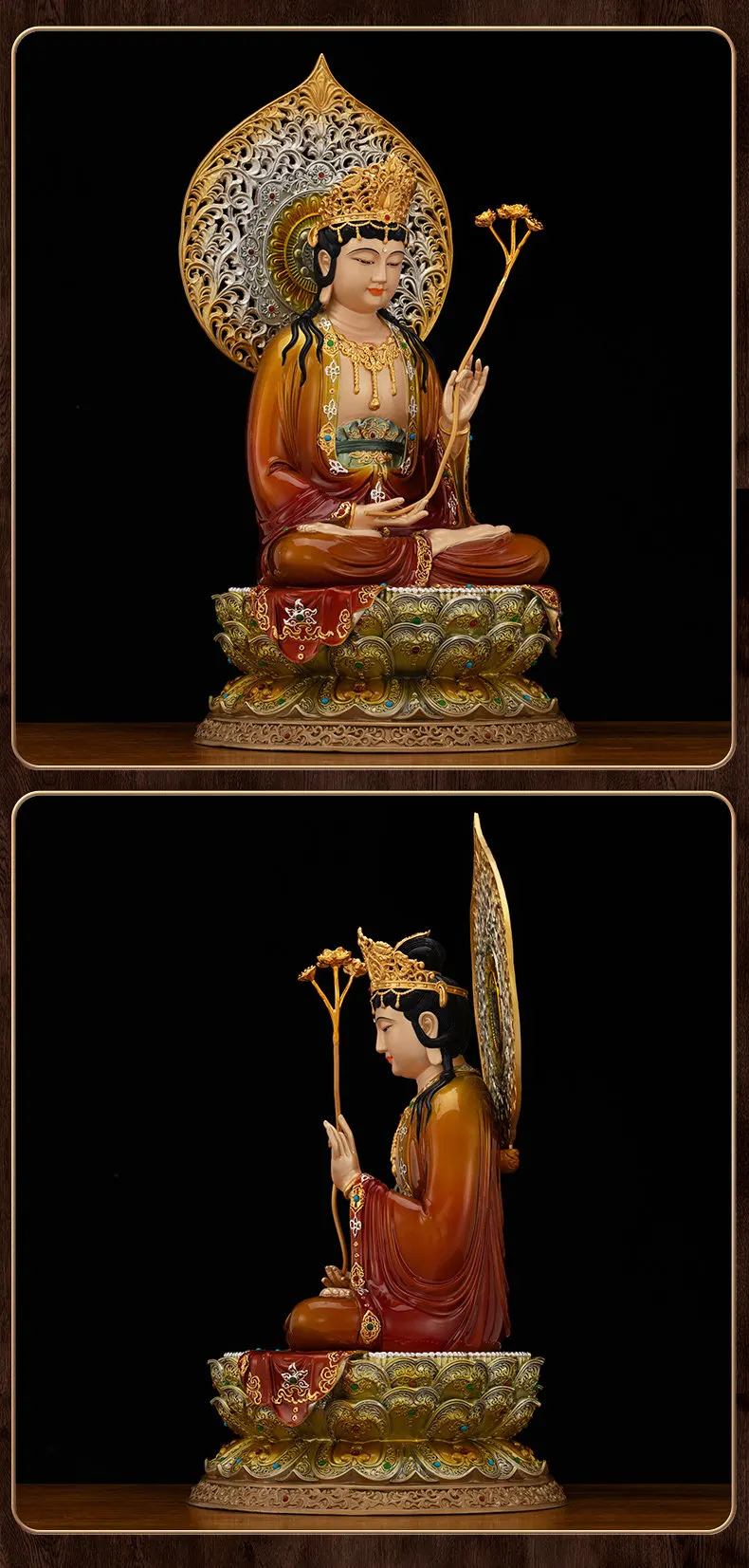 Gilded Enamel Jeweled Brass Mahasthamaprapta Statue