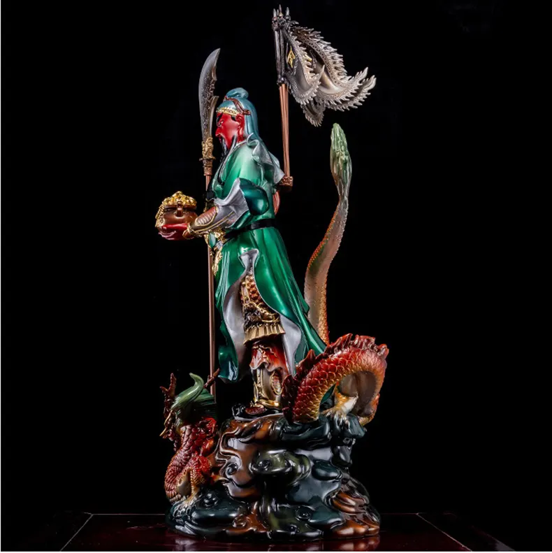 Pure Brass Riding Dragon Guan Yu Fortune Statue