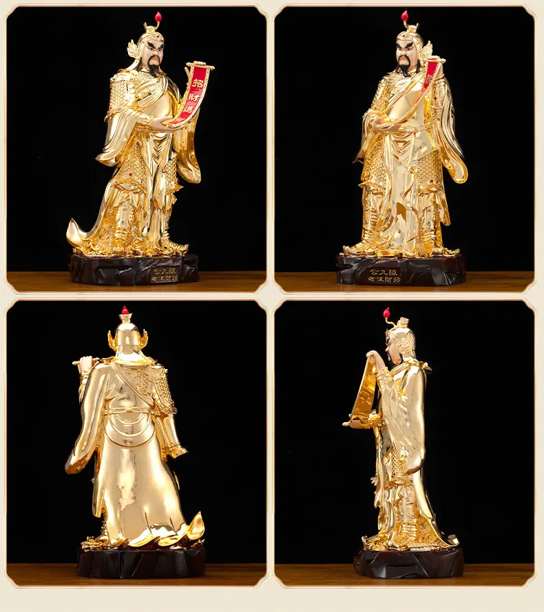Gilt Brass Five Gods of Wealth Statue