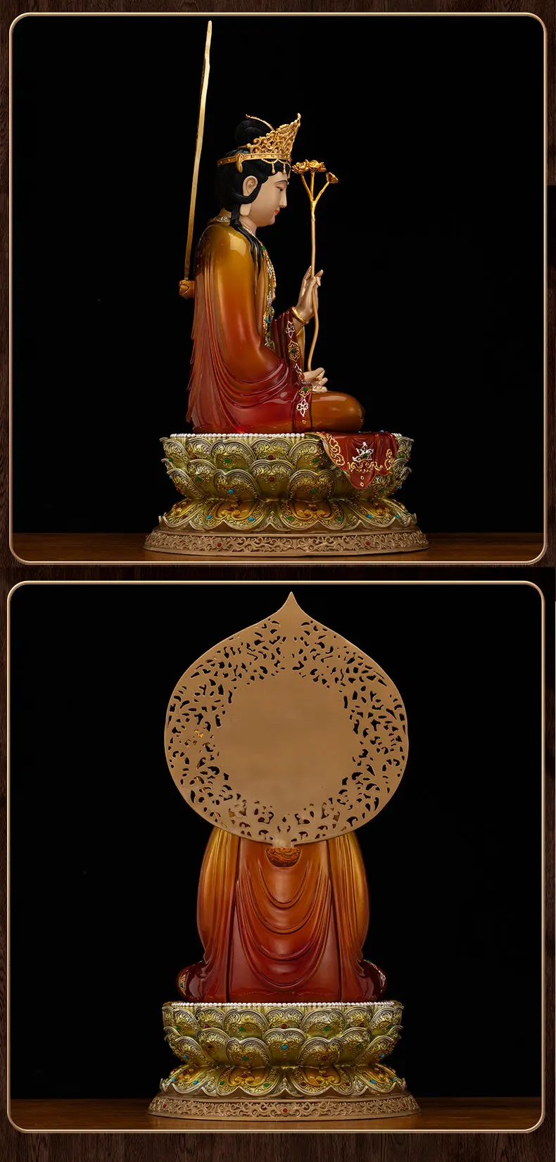 Gilded Enamel Jeweled Brass Mahasthamaprapta Statue