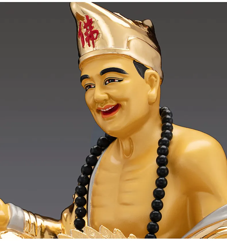 16 Inch Gilded Polychrome Bronze Ji Gong Statue