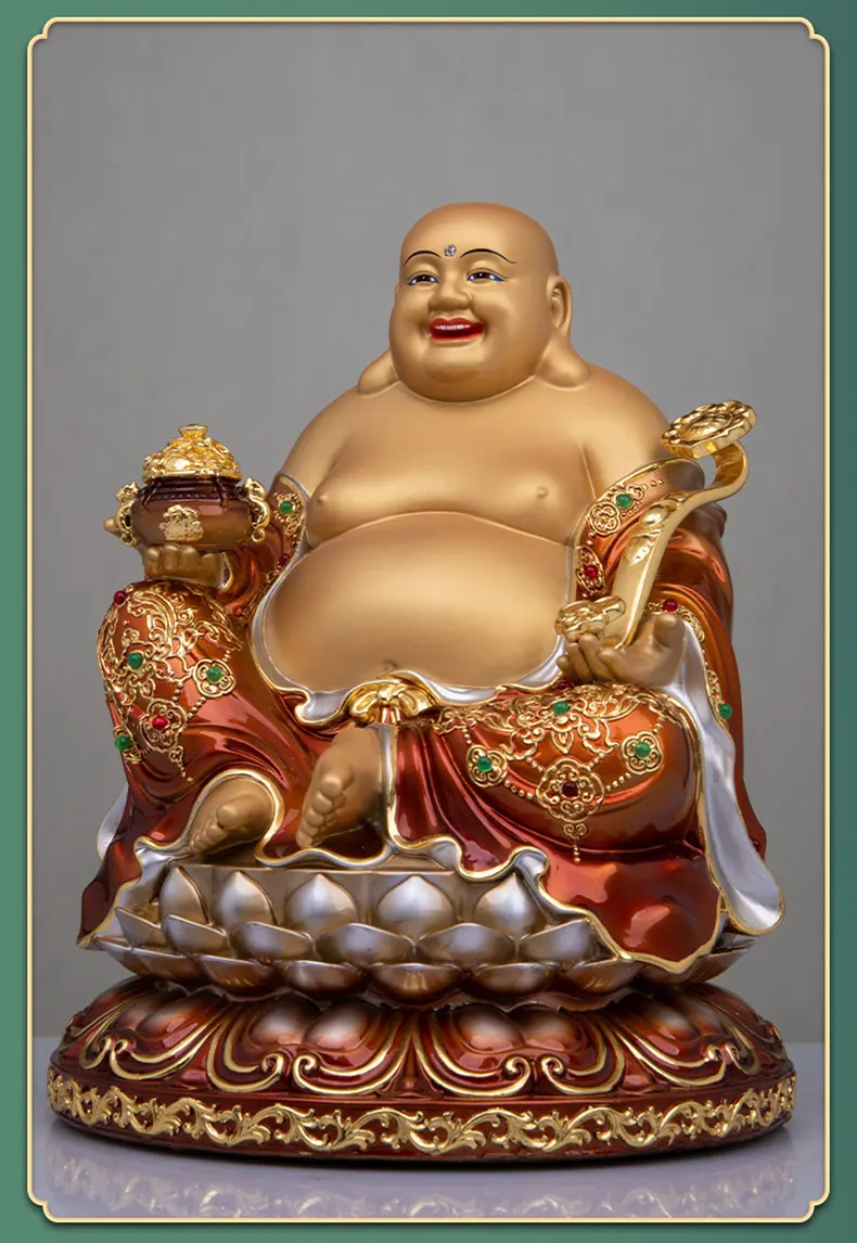 Brass Laughing Buddha Statue Big Belly Maitreya for Wealth