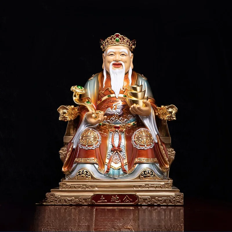 Luxury Gilt Polychrome Fude Zhengshen Tu Di Gong Statue