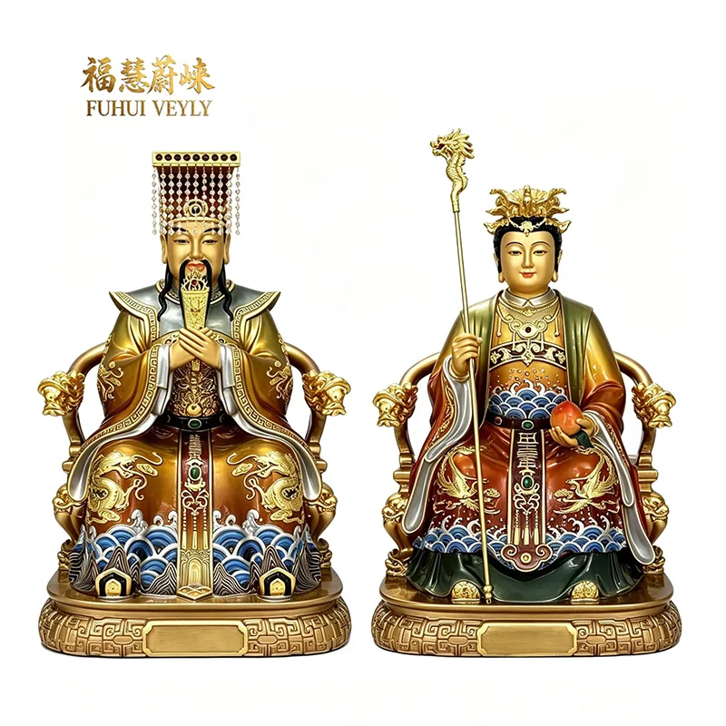 Polychrome Gold Leaf Yuhuang Wangmu Statue