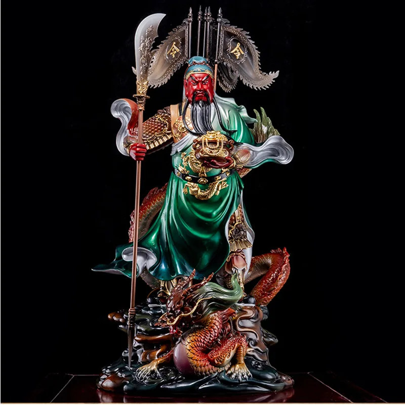 Pure Brass Riding Dragon Guan Yu Fortune Statue